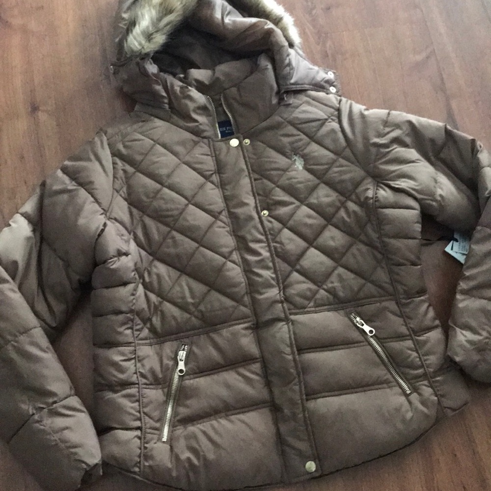 US Polo Assn Caramel Puffer Poly Faux Coat L - Picture 4 of 6